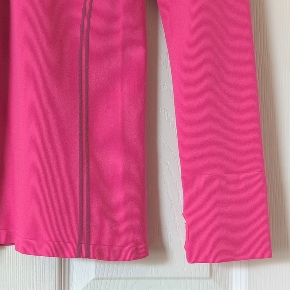 Athleta Paisley Jacquard Knit Form Fitting Quarter Zip Hooded Top Hot Pink M - Picture 6 of 11